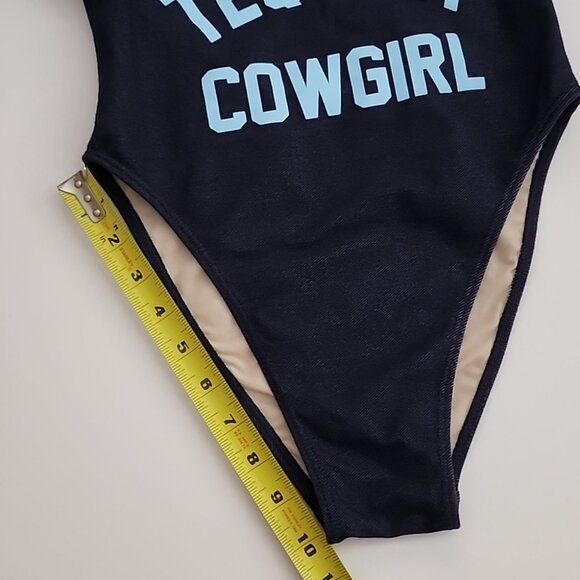 One Piece Women's Swimsuit Dark Denim Tequila Cowgirl Blue Print Size S/M - Picture 11 of 14